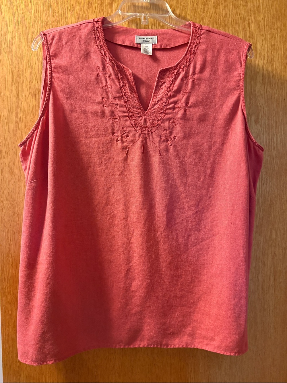 Laura Ashley Coral Sleeveless Embroidered V-Neck Tank and matching pants